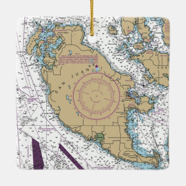 San Juan Island WA Chart Ceramic Ornament (Back)