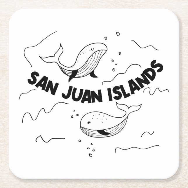 San Juan Islands Whales Square Paper Coaster (Front)