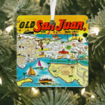 San Juan Puerto Rico Ornament<br><div class="desc">A very colourful vintage postcard map of Old san Juan Puerto Rico. Purchase as is or change the back of the ornament.</div>