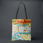 San Juan Puerto Rico Tote<br><div class="desc">A vintage, very colourful postcard map of San Juan, Puerto Rico repurposed all over a wonderful shoulder tote.</div>