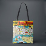 San Juan Puerto Rico Tote Bag<br><div class="desc">A vintage,  very colourful postcard map of San Juan,  Puerto Rico repurposed all over a wonderful shoulder tote.</div>