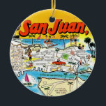 San Juan Vintage Map Ornament<br><div class="desc">Great vintage colourful map of Old san Juan Puerto Rico reproduced on a ceramic ornament.  This makes a wonderful ornament for your holiday,  Christmas tree or to give as a gift or stocking stuffer.</div>