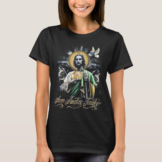 San Judas Tadeo Religious Art Catholic Saints Desi T-Shirt (Front)