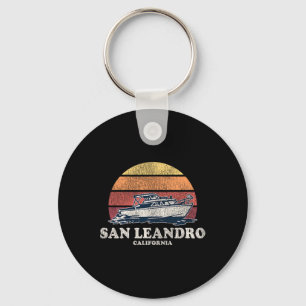 San Leandro Ca Vintage Boating 70s Retro Boat Desi Keychain