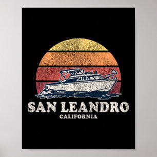 San Leandro Ca Vintage Boating 70s Retro Boat Desi Poster