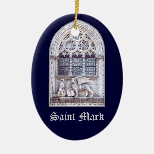 San Marco Winged Lion Stained Glass Window Ceramic Ornament (Front)