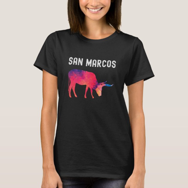 SAN MARCOS - Vibrant Geometric Longhorn Cattle Gra T-Shirt (Front)