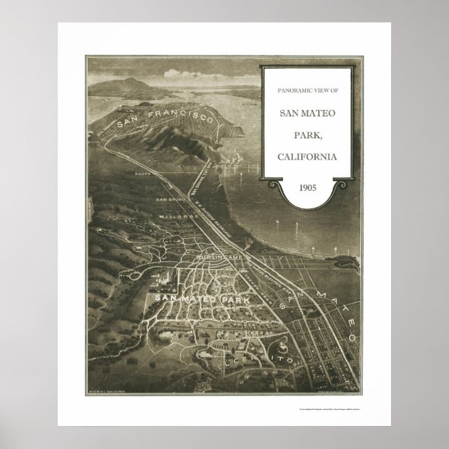 San Mateo Park, CA Panoramic Map - 1905 Poster (Front)