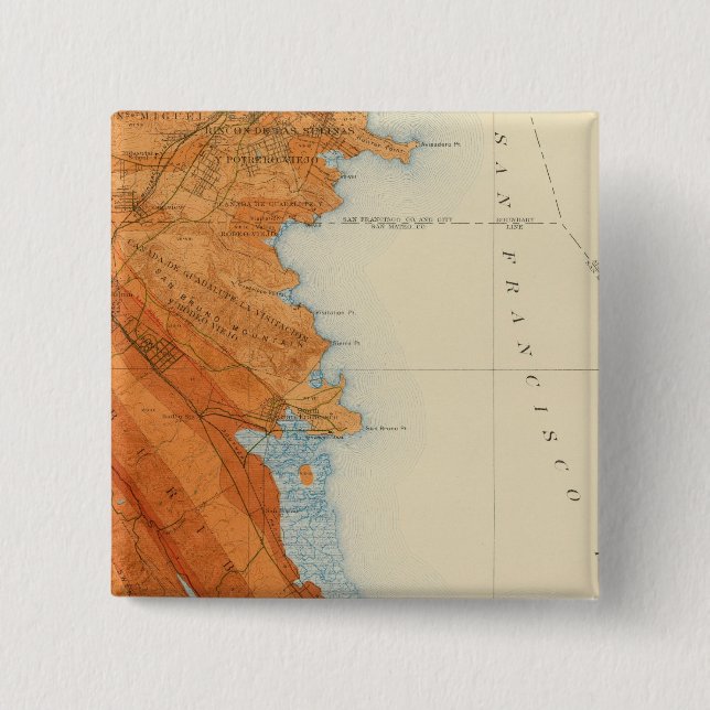 San Mateo quadrangle showing intensity, faults 2 Inch Square Button (Front)
