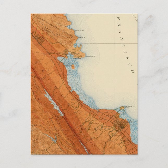 San Mateo quadrangle showing intensity, faults Postcard (Front)