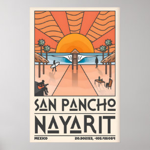 San Pancho Nayarit Travel Poster Retro Beach Scene