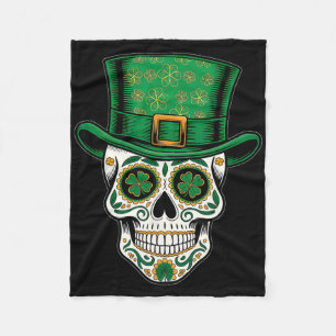 San Patties Irish Lucky Shamrock Sugar Skull St Pa Fleece Blanket
