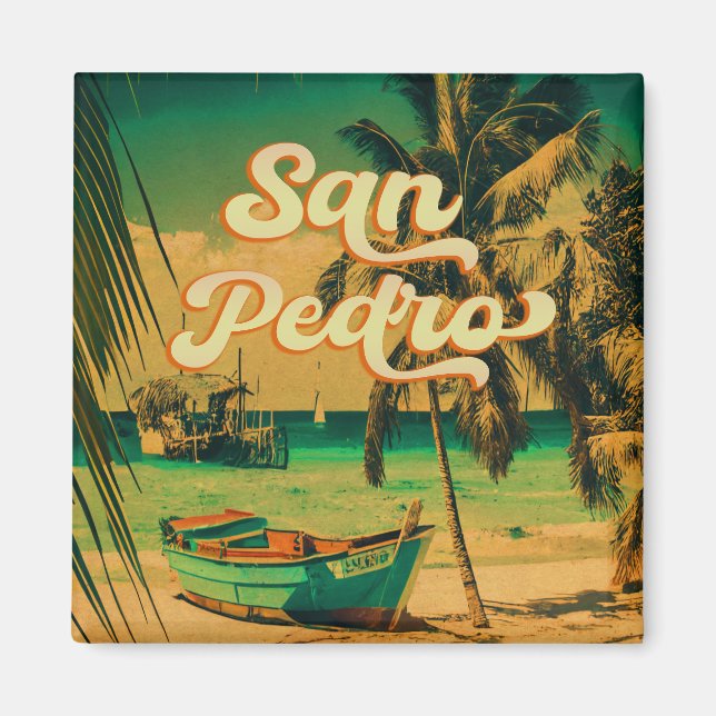 San Pedro Belize Vintage Palm Trees Souvenirs Magnet (Front)