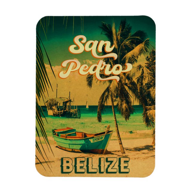 San Pedro Belize Vintage Palm Trees Souvenirs Magnet (Vertical)