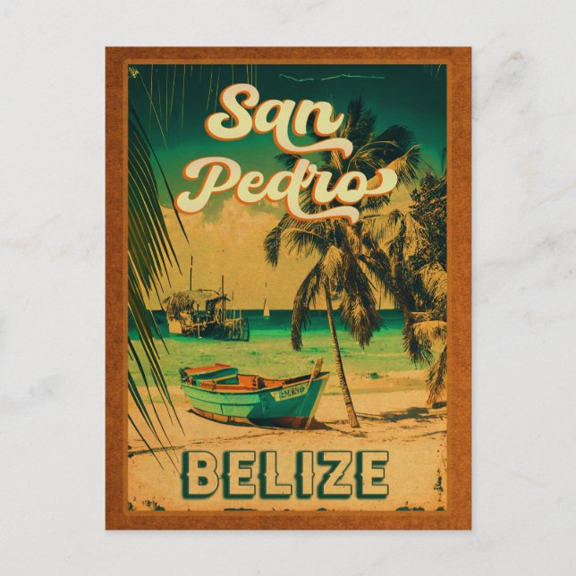 San Pedro Belize Vintage Palm Trees Souvenirs Postcard (Front)