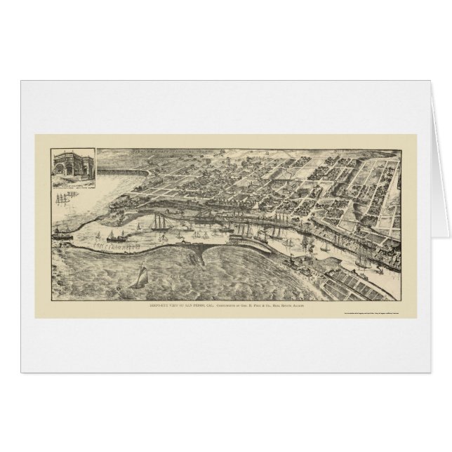 San Pedro, carte panoramique de CA - 1905 (Devant horizontal)