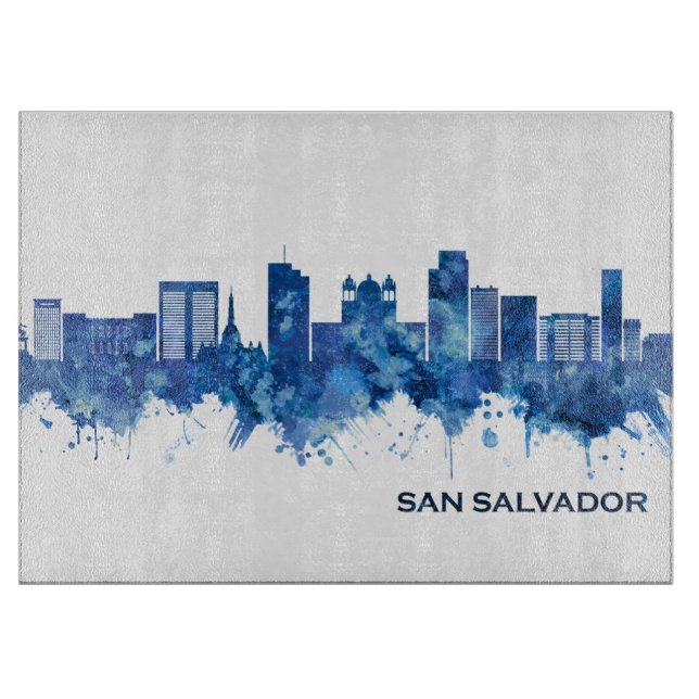 San Salvador El Salvador Skyline Blue Cutting Board (Front)