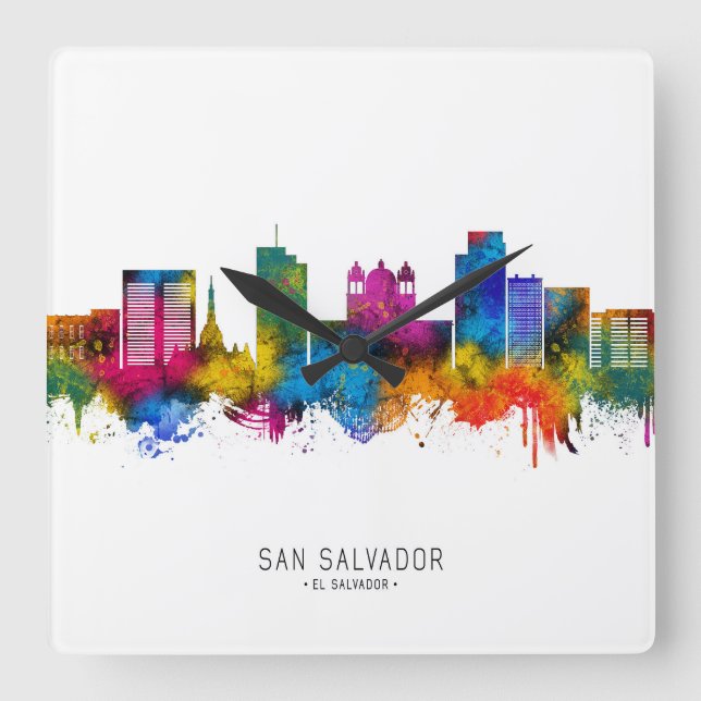 San Salvador El Salvador Skyline Square Wall Clock (Front)