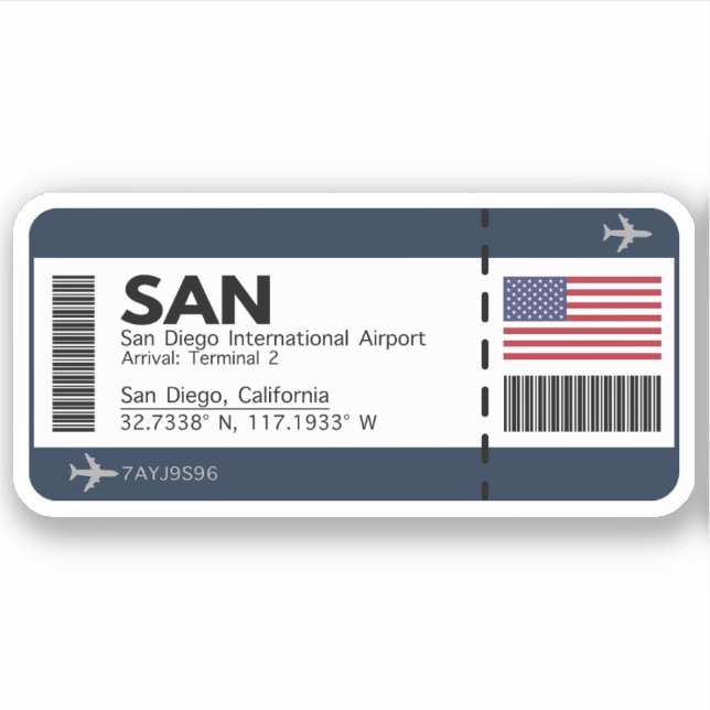 SAN San Diego Boarding Pass - California Ticket (Front)