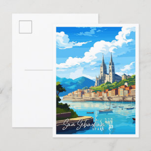 San Sebastian Spain vintage travel illustration Postcard