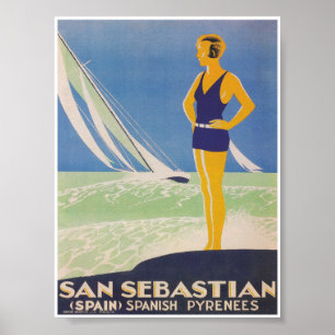San Sebastian Spain Vintage Travel Poster
