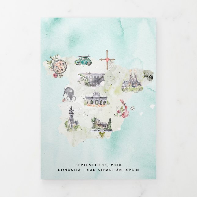 San Sebastian Spain Wedding Map Itinerary Card (Cover)