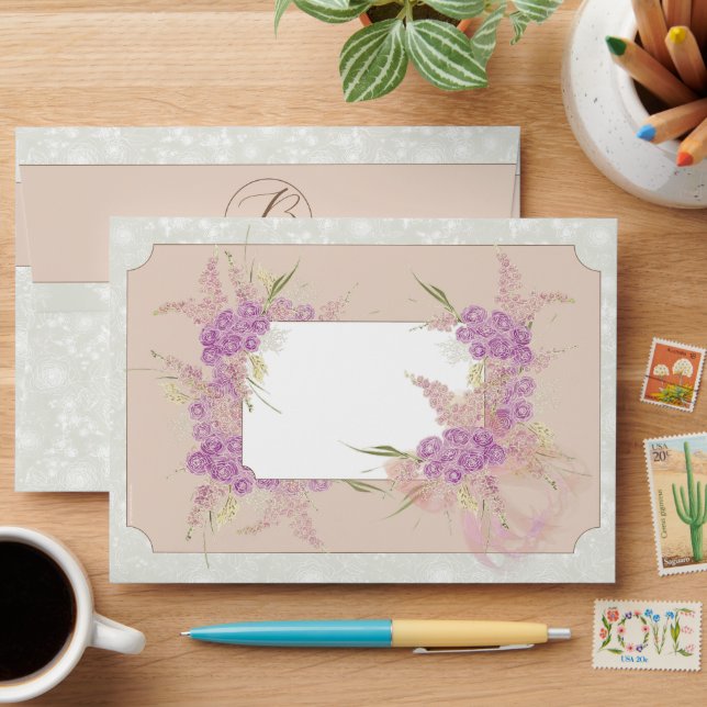 San Telmo Terracotta bow and  Dusty rose bouquet Envelope (Desk)