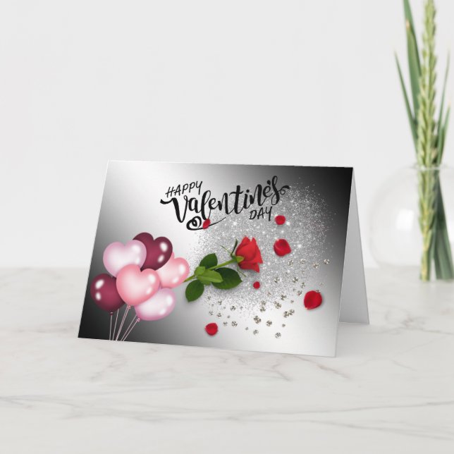  San Valentín con purpurina y rosas  Card (Front)