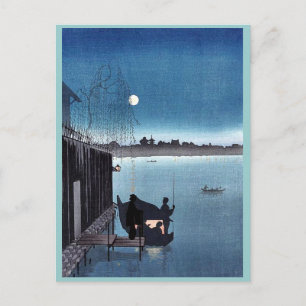 Sanbashi Bridge in Fukugawa at night Ukiyoe Postcard