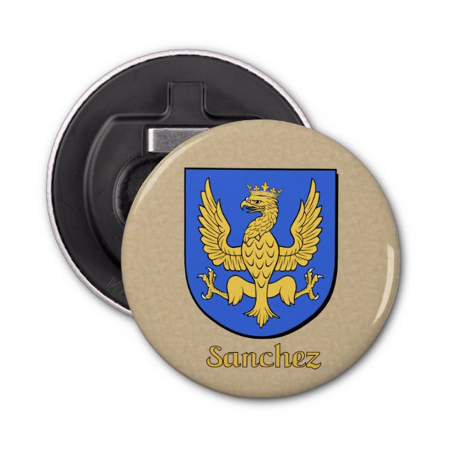 Sanchez Heraldic Arms on Parchment Style Back Bottle Opener (Front)