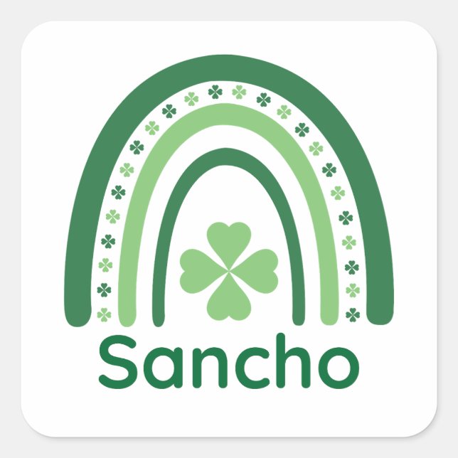 Sancho Name Clover Boho Rainbow Square Sticker (Front)