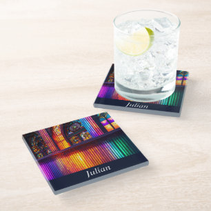 Sanctuary Rainbow Church Personalized Glass Coaster