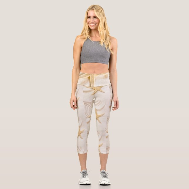 Sand and a Starfish natural neutral colour  Capri Leggings (Front)