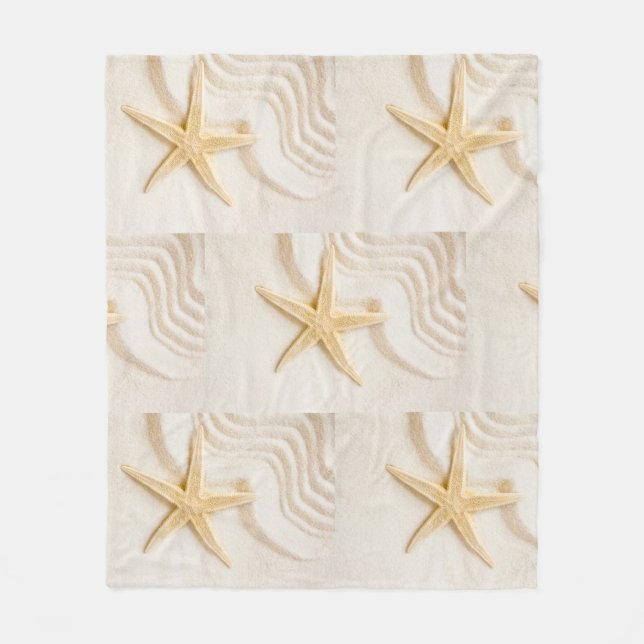 Sand and a Starfish natural neutral colour  Fleece Blanket (Front)