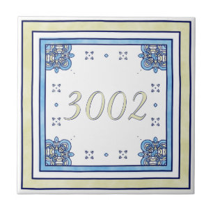 Sand and Blue Small House Number Tile