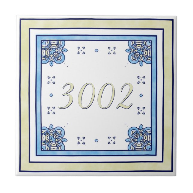 Sand and Blue Small House Number Tile (Front)