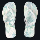 Sand and Palms Beach Wedding Bridal Party Flip Flops<br><div class="desc">Watercolor palm branches and a sandy wash with beach blue accents. A modern,  elegant yet breezy design.
Great gear for your bridal party. They can kick their shoes off and dance the night away. Stuff them into the pretty tote bag in the collection. They'll use them over and over.</div>