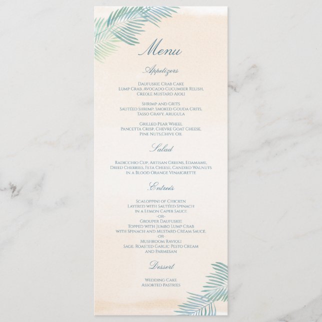 Sand and Palms Beach Wedding Menu (Front)
