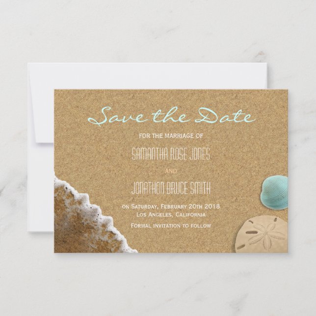 Sand and Shells Beach Save the Date Card (Front)