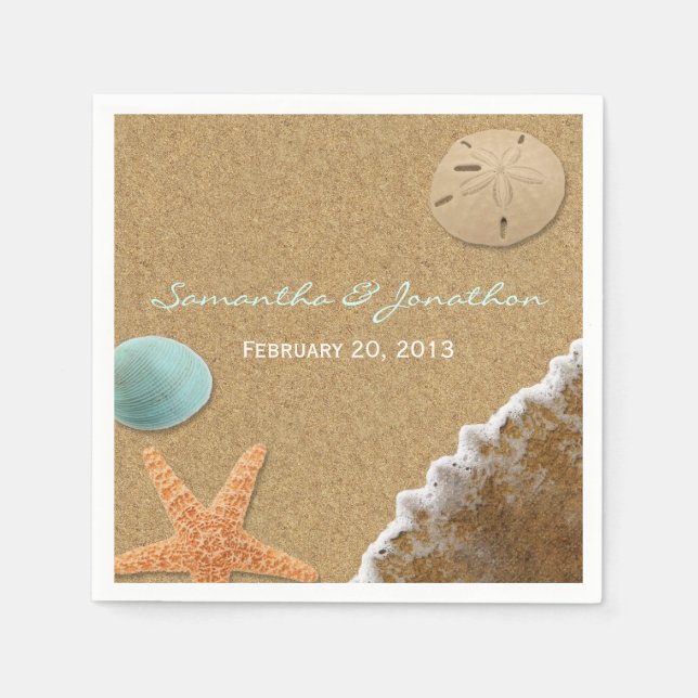 Sand and Shells Beach Theme Wedding Napkin (Front)
