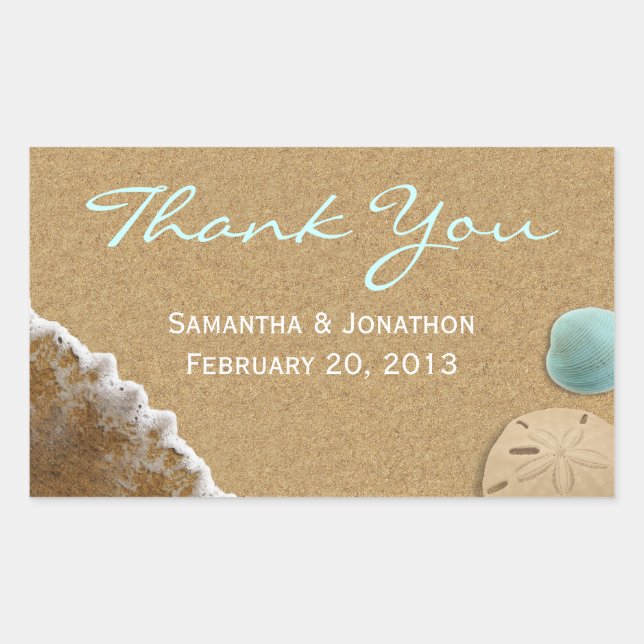 Sand and Shells Beach Theme Wedding Thank You Sticker (Front)
