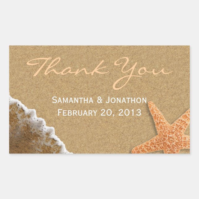 Sand and Shells Beach Theme Wedding Thank You Sticker (Front)