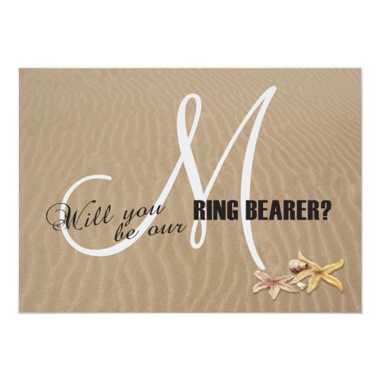 Sand and Starfishes Beach Monogram Ring Bearer Card
