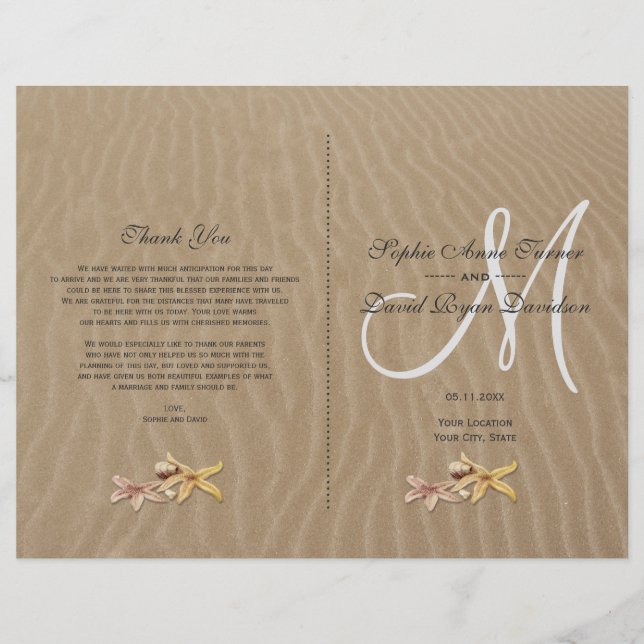 Sand and Starfishes Beach Wedding Program (Front)