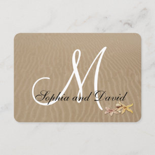 Sand and Starfishes Beach Wedding RSVP Monogram Card