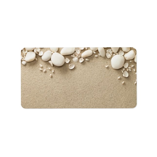 Sand, Beach Background with Shells and Stones Label (Front)
