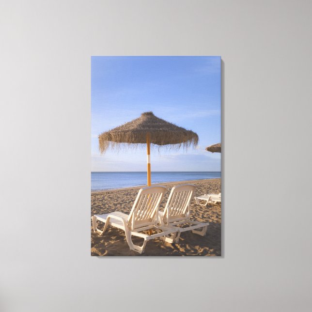 Sand Beach Chairs with Umbrella Canvas Print (Front)