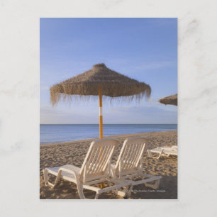 Sand Beach Chairs with Umbrella Postcard