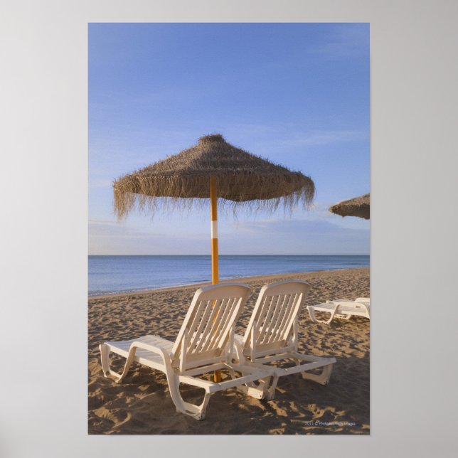 Sand Beach Chairs with Umbrella Poster (Front)