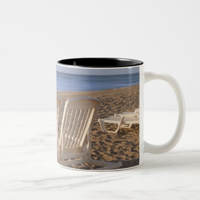Sand Beach Chairs with Umbrella Two-Tone Coffee Mug (Right)